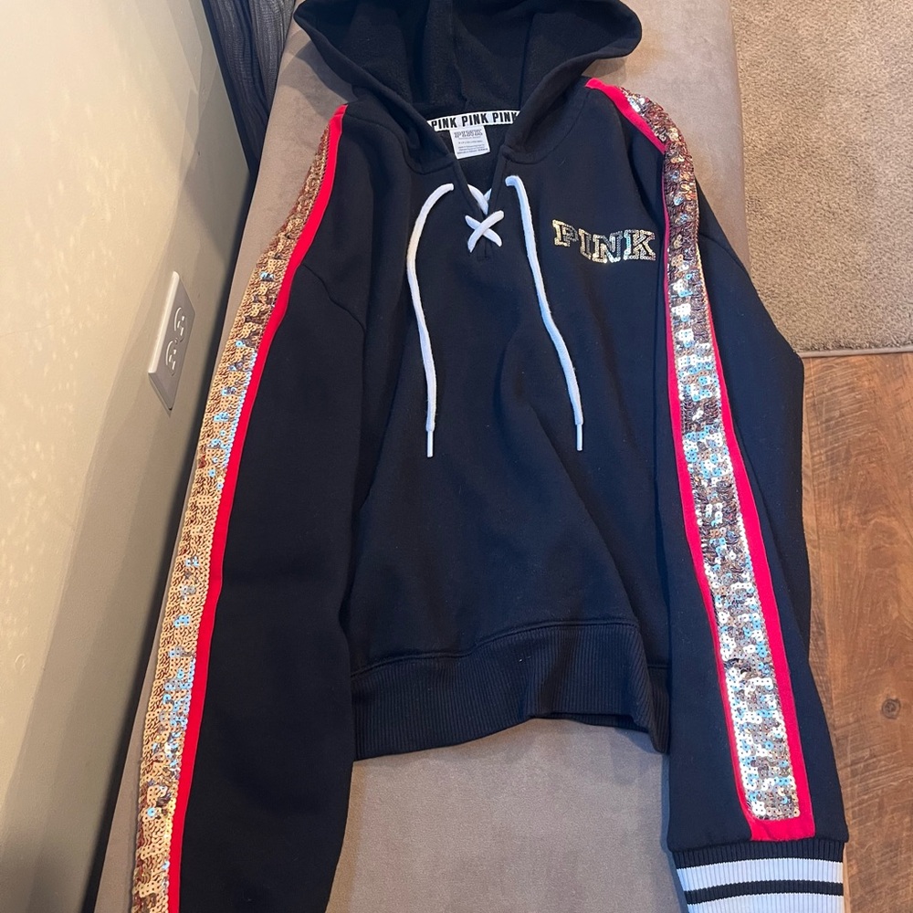 Victoria's Secret Black Hoodie with Rose on back Size S
